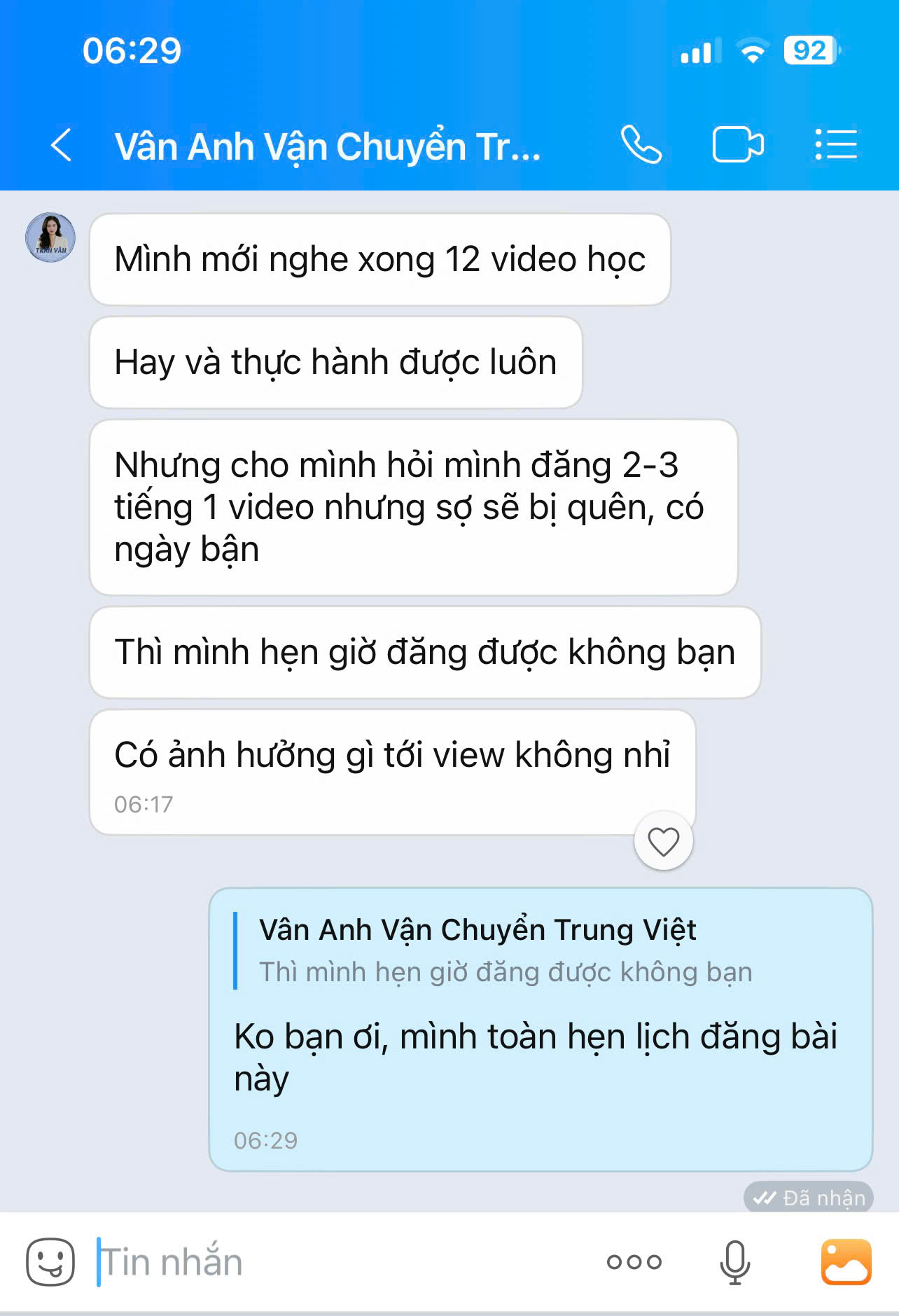Vân Anh - feedback nghe xong 12 video