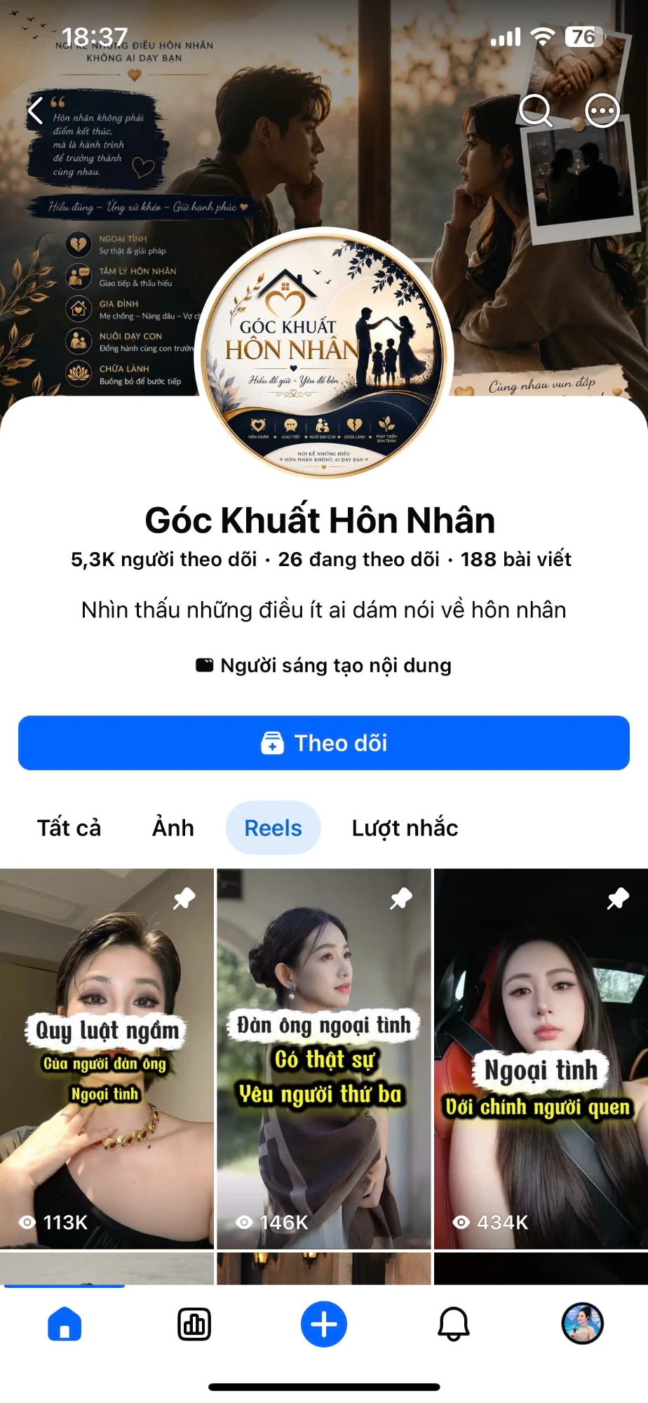 Fanpage Góc Khuất Hôn Nhân - 5.3K followers, Reel 113K 146K 434K views